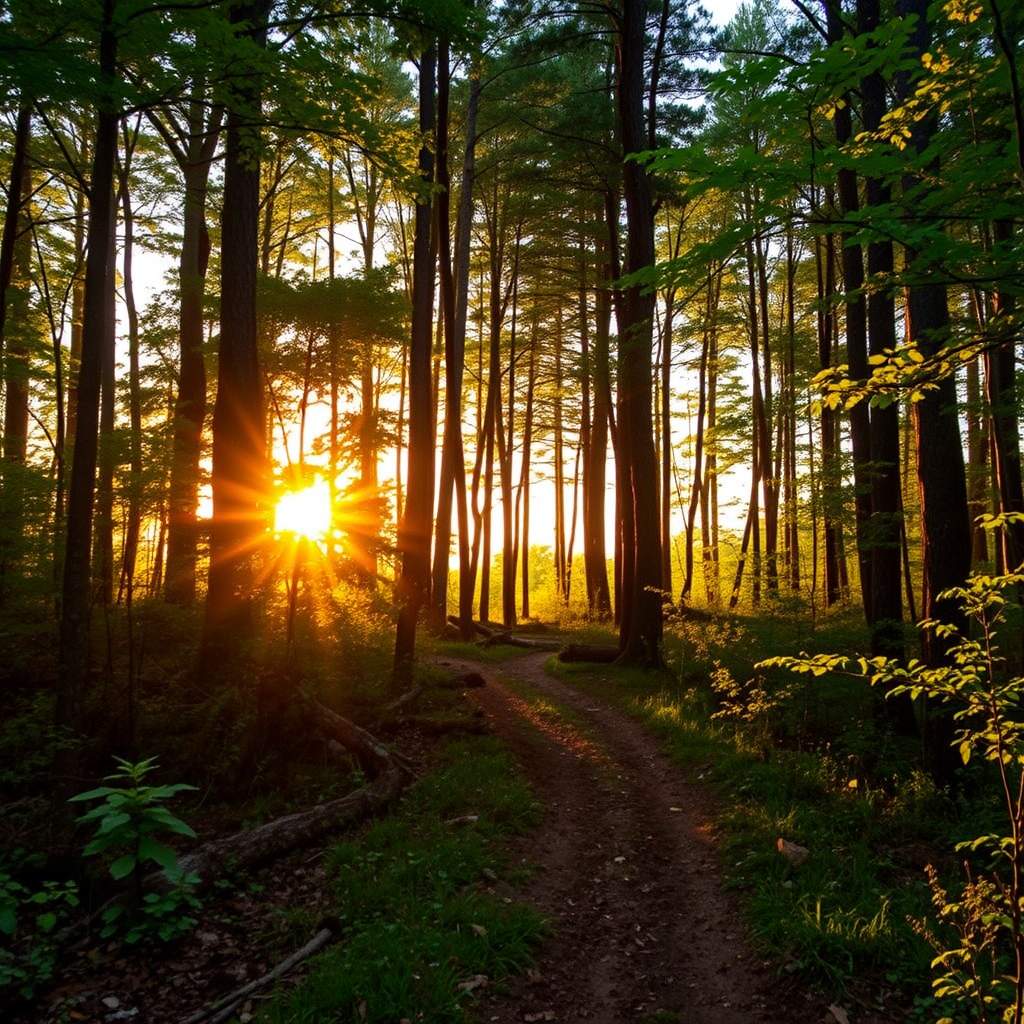 Chemin forestier au lever du jour symbolisant le debut dune aventure en photo animaliere