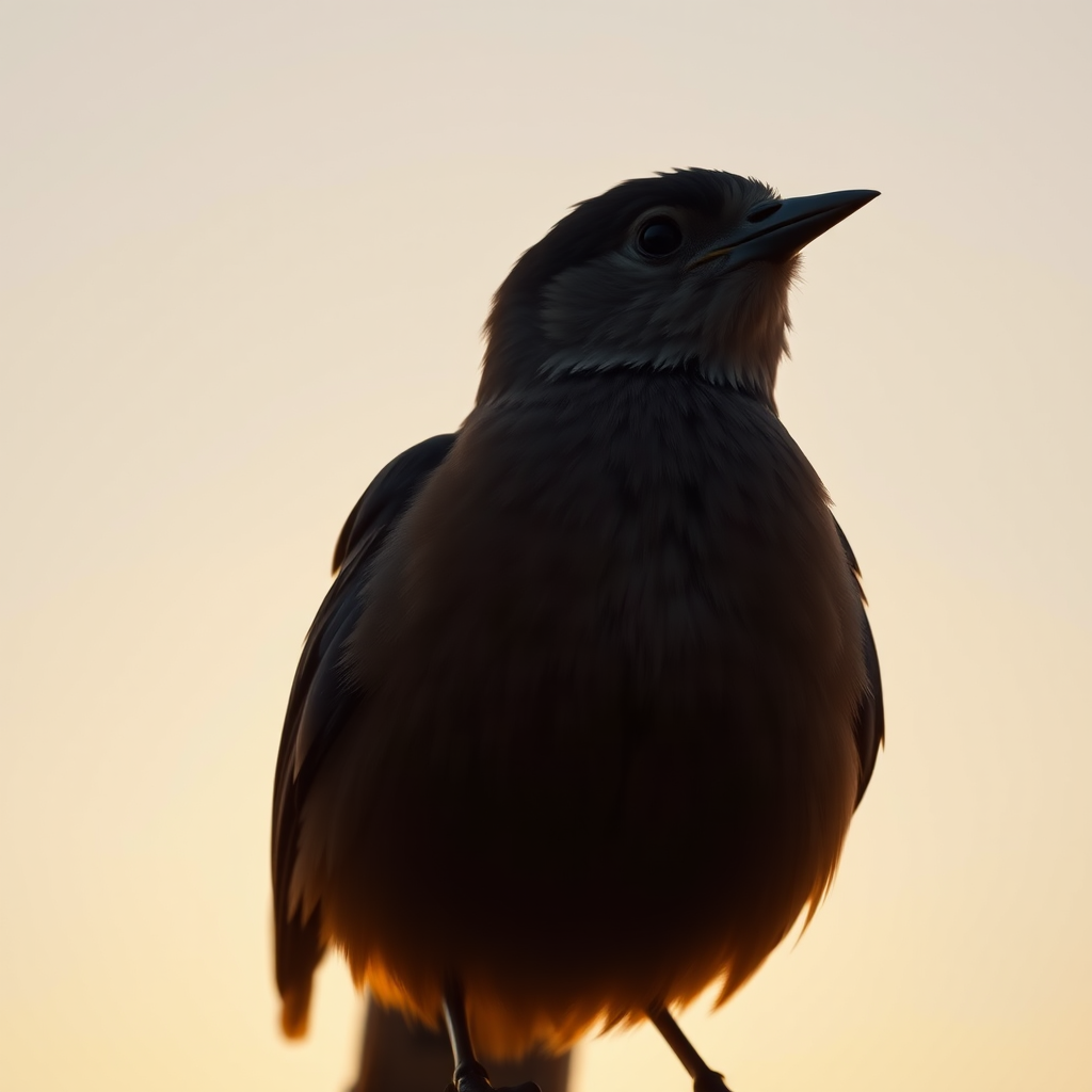 Plan d’un oiseau photographié avec une belle lumière dorée et un arrière-plan minimaliste.
