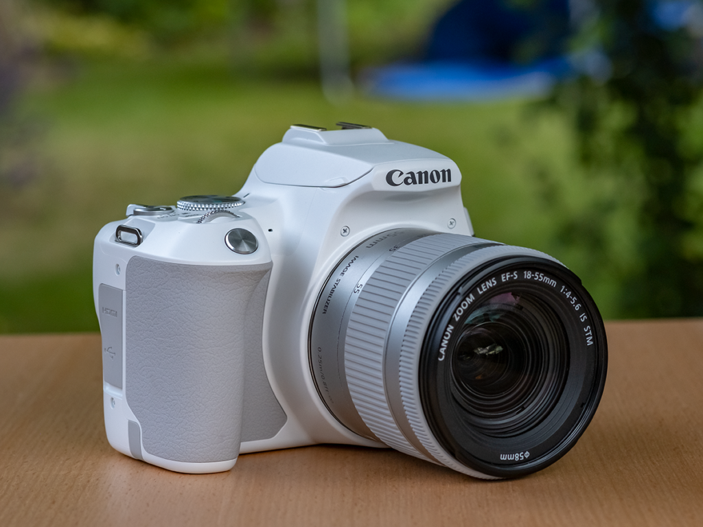 Canon EOS 250D posé sur une table en bois – appareil reflex idéal pour débuter la photographie