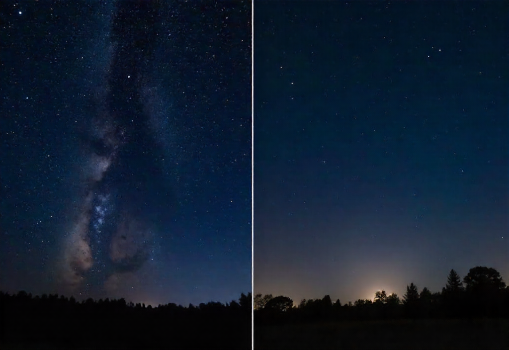 Comparaison entre etoiles nettes et etoiles filees due a une pose trop longue