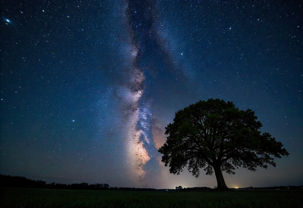 Voie lactee alignee avec un arbre en premier plan pour une composition nocturne