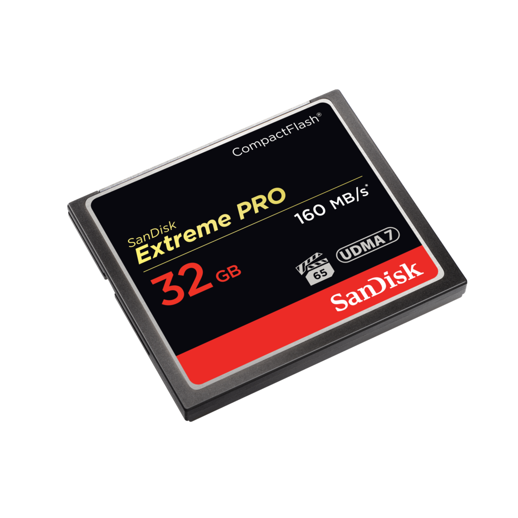 Les meilleures cartes mémoires Compact Flash (CF) pour appareils photo reflex numériques 2 extreme-pro-compactflash-32gb-angled-left