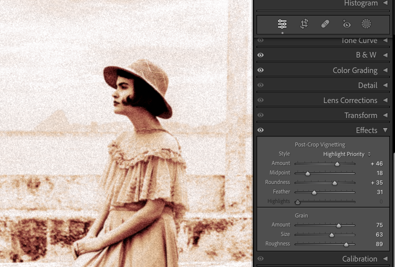Comment Donner un Effet Vintage à Vos Photos avec Lightroom : Guide Pas à Pas 14 grain photo vintage dune femme avec une robe