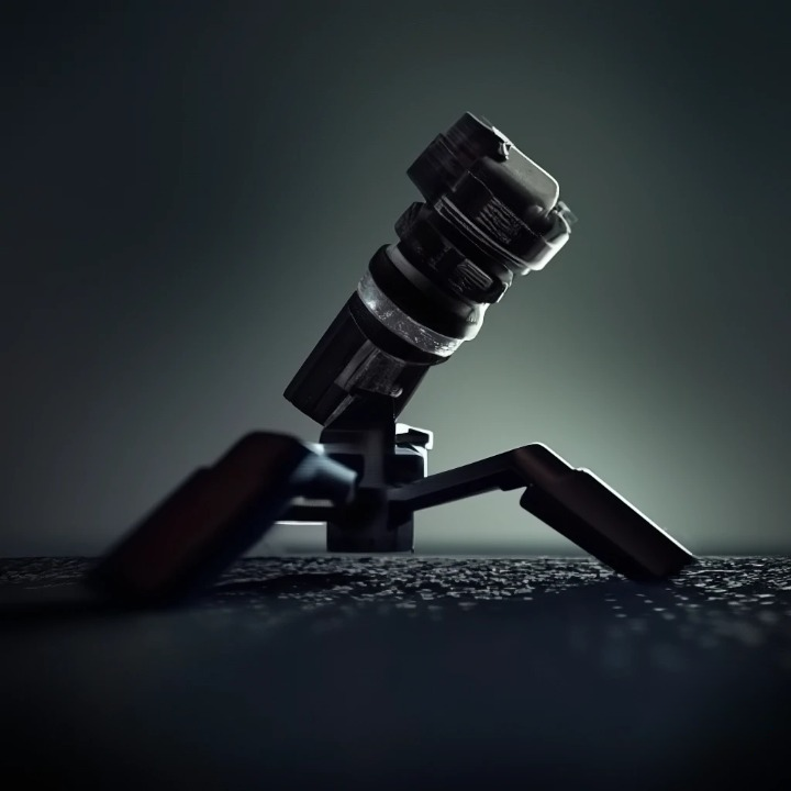 Alt text : Colonne courte installée sur un trépied photo, permettant une prise de vue basse et créative.