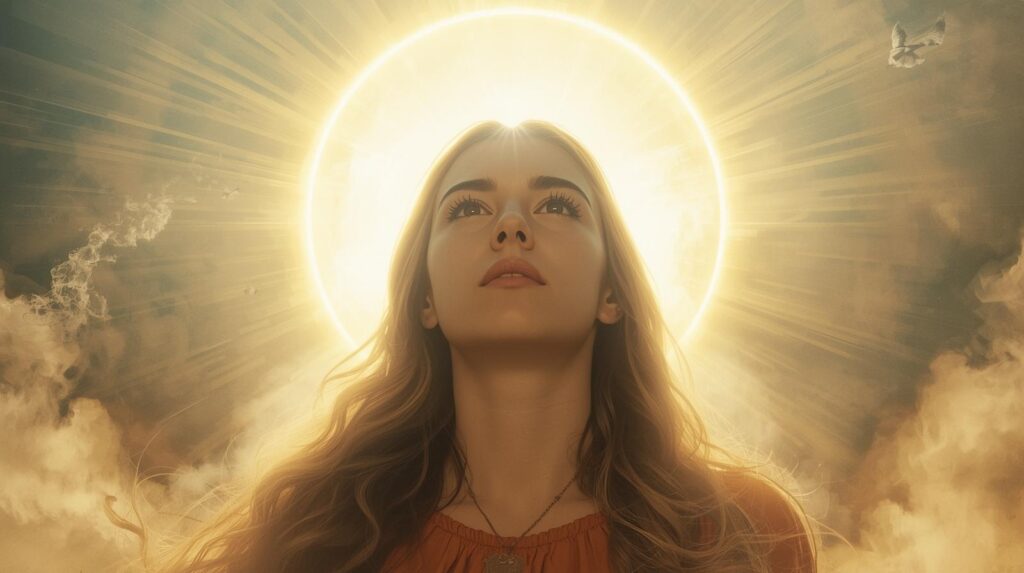 Composition facon affiche avec halo lumineux derriere le sujet