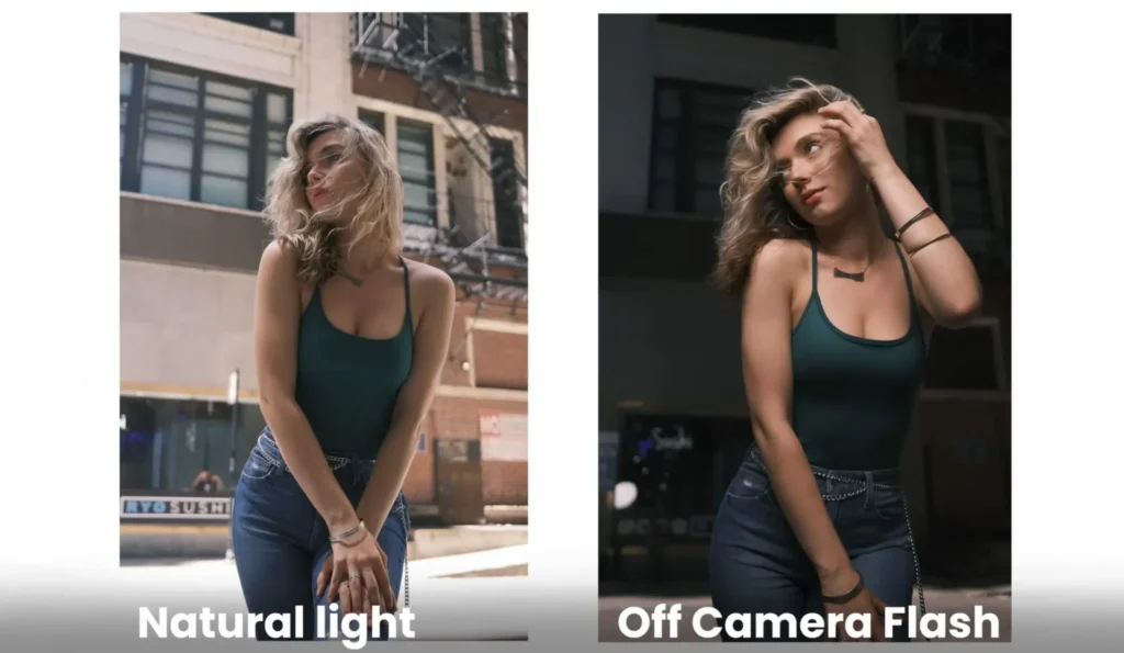 Flashs et Éclairage Photo pour Débutants – Comprendre, Choisir et Maîtriser la Lumière 1 Comparatif entre le rendu plat d'un flash intégré et la lumière naturelle d'un flash appareil photo externe.
